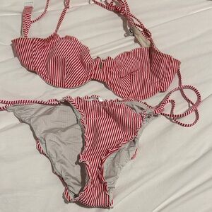 Onia Red and White Striped Bikini